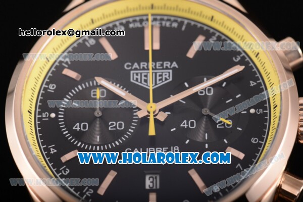 Tag Heuer Carrera Calibre 18 Chronograph Miyota Quartz Rose Gold Case with Black Dial and Stick Markers - Click Image to Close